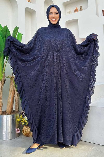 Bym Fashion Δαντελένιο φόρεμα Chiffon Ruffle Look 3864 Navy Blue