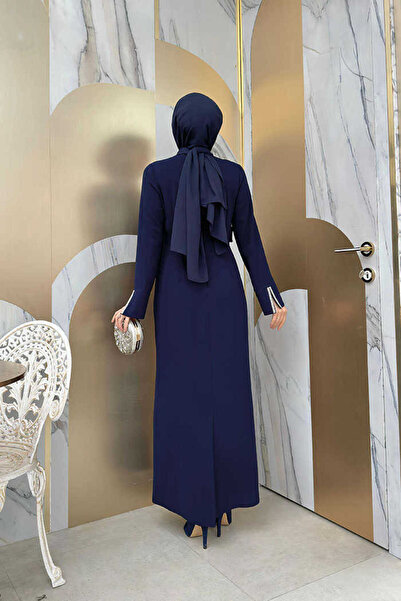 Bym Fashion Ujj mandzsetta Slit Stone részletes ruha 3866 sötétkék