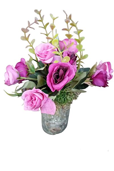 Cennet Home Wild Rose Gift Desktop Natural Look Artificial Flower in a Log Pot