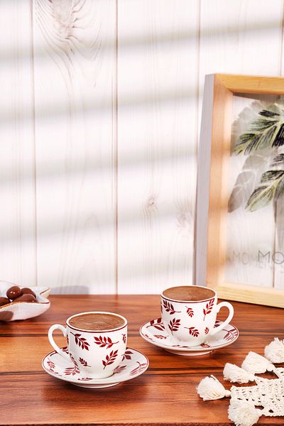 Emsan Adore New Bone 2-Person Coffee Cup Set 90 ml Claret Red