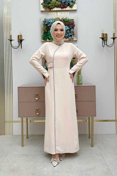 Bym Fashion Ärmelmanschetten Schlitz Stein Detail Kleid Stein
