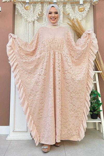 Bym Fashion Δαντελένιο φόρεμα Chiffon Ruffle Look 3864 Jewel