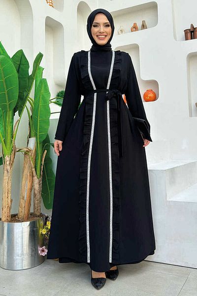 Bym Fashion Μακρύ Φόρεμα Φόρεμα Frilly 8489 Μαύρο