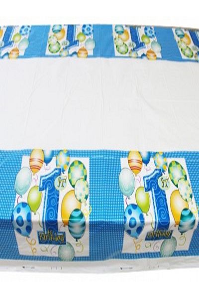 Kazanabil BALLON PRINTED TABLE CLOTH SPECIAL FOR 1 YEAR OLD BIRTHDAY BLUE