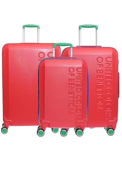 Benetton 3'lü Valiz Seti Boy %100 Policarbon Kırılmaz Valiz Kırmızı Bnt600
