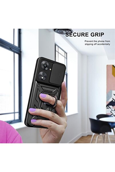 m.tk moveteck Xiaomi Redmi 13c Kılıf Kamera Korumalı Sürgülü Dönebilen Yüzüklü Armor Military Tank Kızaklı Kapak