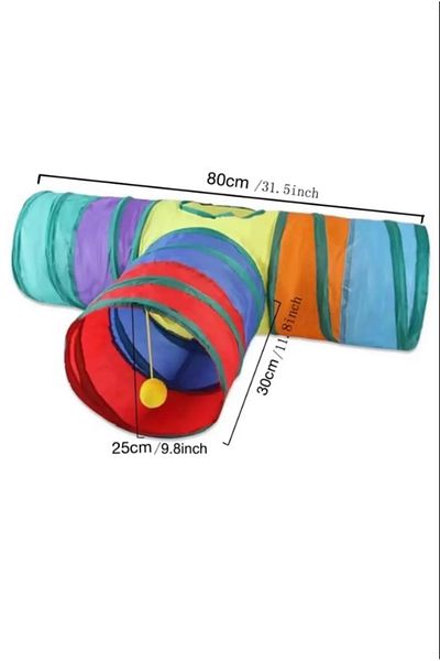 AYGÖREN HOME Rainbow T-Shaped Folding Cat Tunnel - Pet Play Tunnel