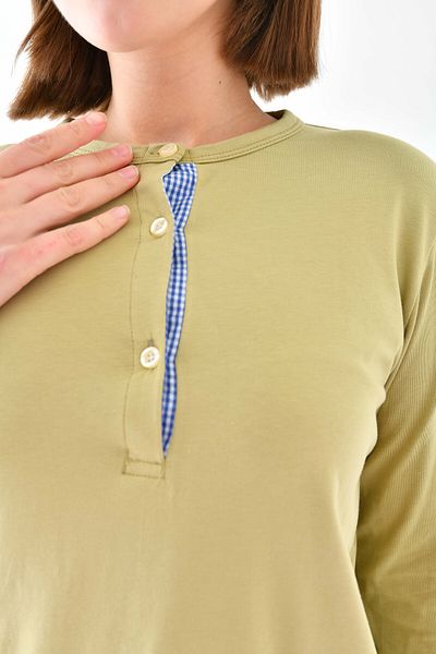 mirach Light Green Buttoned Combed Cotton Tunic Knitted Basic Women's Long Blouse Tunic Comfortable Relax Laptop Button Detailed