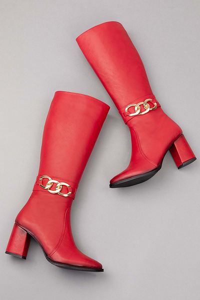 Gondol Genuine Leather Chain Detailed Heeled Boots anl.2703 - red - 42
