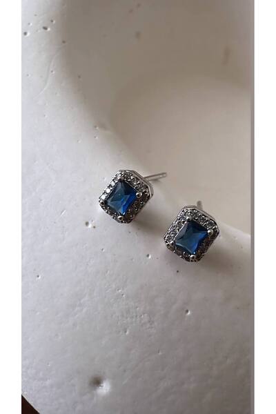 Esmeray Aksesuar Vip Çelik Platin Renk Mavi Zirkon Baget Taşlı Antialerjik Mi...