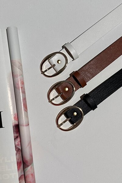 LİA KEMER 3-Piece Ellipse Gold Buckle Belt Waist Belt Coat Belt Dress Belt Pa...