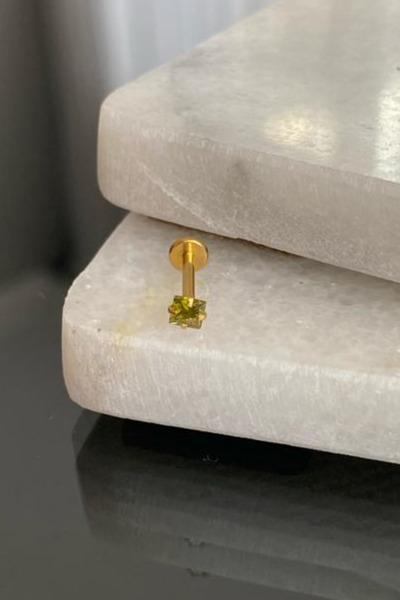 Jaida Moda Unisex Gold Surgical Steel Square Green Stone Tragus Labret Helix Piercing