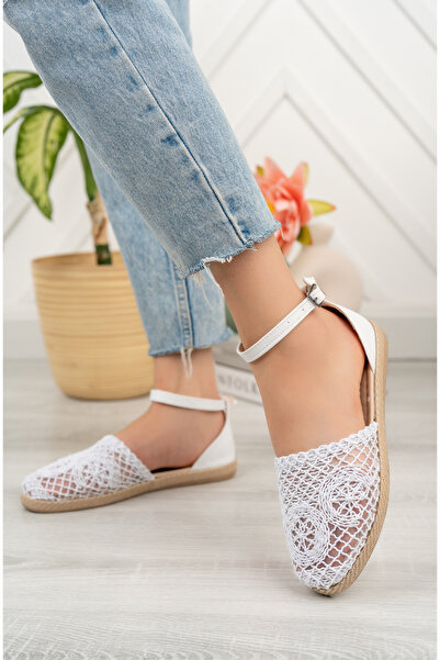 Moda Değirmeni Sandale de damă albe din dantelă Bg1058-123-0001