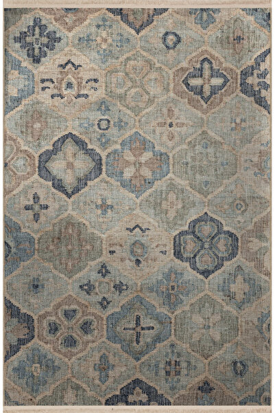Rugs Modern Halı Light Blue Themed Mixed Flower Patterned Fringed Vintage Dec...
