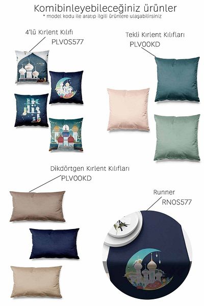 Pilloveland Set de 4 huse de pernă din piele intoarsa cu model de noapte Ramadan imprimate pe doua fete Ramadan Kareem