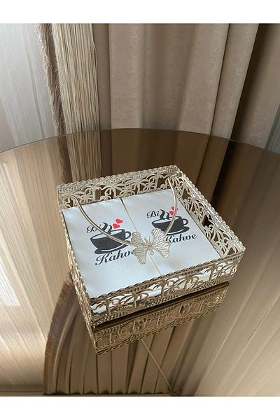 Housess Луксозна бродирана огледална поставка за салфетки и кърпи от неръждаема стомана с покритие