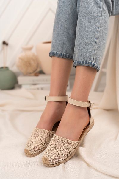 Moda Değirmeni Бежови дамски дантелени сандали Bg1058-123-0001