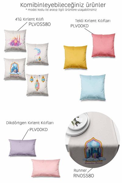 Pilloveland Σετ με μοτίβο διπλής όψης Ramadan Mosq με 4 καστόρινες μαξιλαροθήκες Ramadan Kareem
