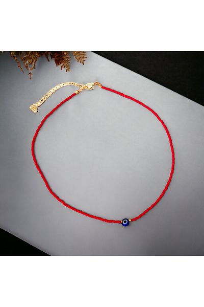 Stoneday Blue Evil Eye Beaded Gold Detailed Sand Bead Necklace