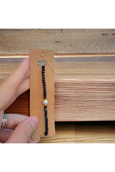 Stoneday Black Crystal Beaded Gold Detailed Design Bracelet