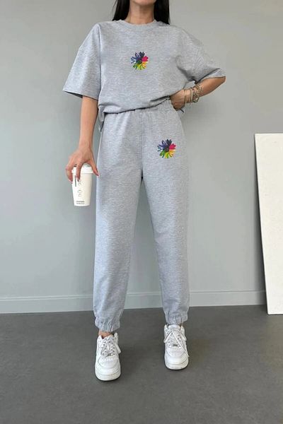 NURLAND COPY - COPY - Colorful Floral Printed T-shirt tracksuit bottom top Set