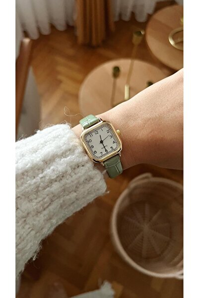 İnogge Su Yeşili Kordonlu Kare Kadın Kol Saati