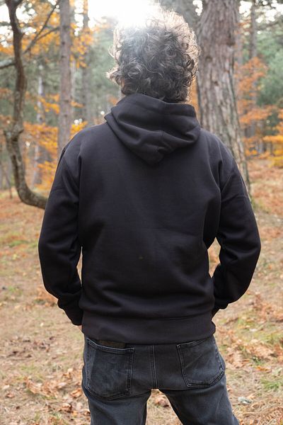 minimal X design Hanorac negru cu glugă - țesătură groasă de mare greutate
