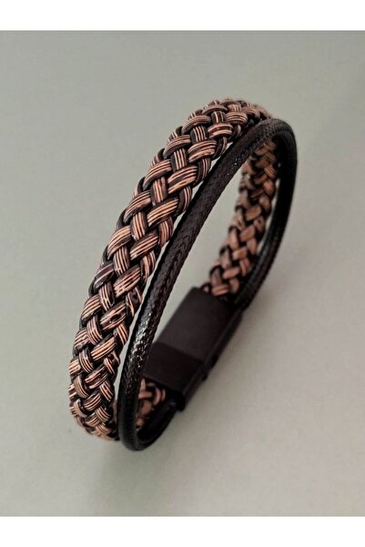TÜKKAN ACCESSORİES KAHVERENGİ/SİYAH HAKİKİ DERİ BİLEKLİK MIKNATISLI GEÇİRMELİ...