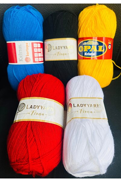 hobim42 KRİSTAL LİF İPLİK SETİ 5X100 GRAM MAKİNE ORLONU 5 RENK L.YARN OPAL KA...
