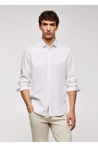 MANGO Man Slim Fit košile ze strukturované bavlny