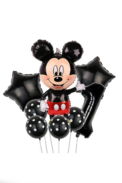 PARTİAVM Siyah Rakam Balonlu Mickey Mouse Siyah Balon Seti Mini Fare Temalı
