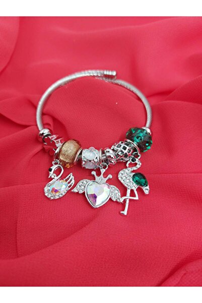 Demeter Pandora Çelk Bileklik Yeşil Taş Detaylı