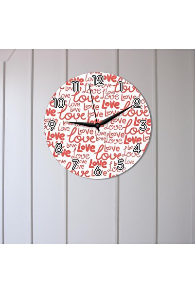 CajuArt Pink Love Written Valentine's Day Wooden Wall Clock Gift