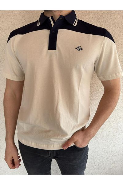 Mesh 100% Cotton Men's Polo Collar T-shirt, Colorful Striped Short Sleeve Split Model, Mountain Logo Design