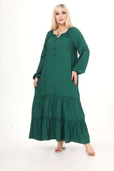 Eceyaman moda women's petrol green sleeves and skirts lace detail plus size dress