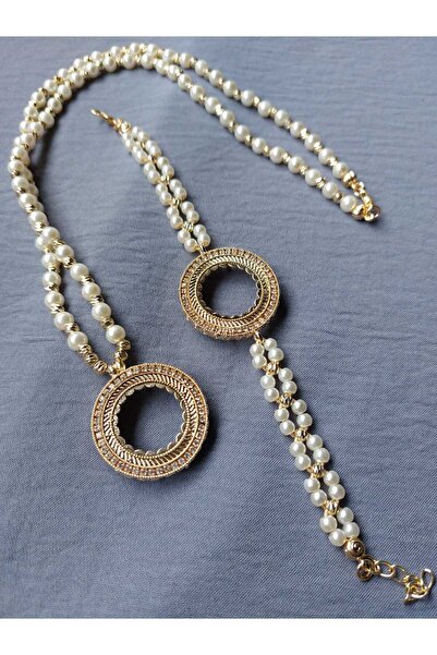 GEZERGOLD TAKI yarım bileklik yarım kolye 55cm incili takım