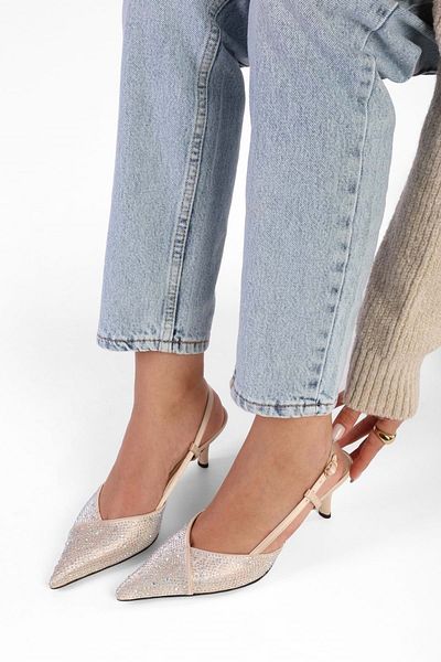 Shoeberry Damen Stilettos aus Satin mit Steinen in Rosé
