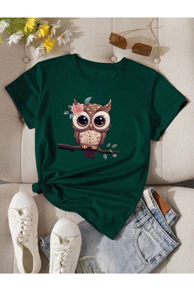 STIL-X OWL PRINTED OVERSIZE DARK BLUE, GREEN, WHITE AND GRAY TSHIRT