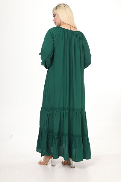 Eceyaman moda women's petrol green sleeves and skirts lace detail plus size dress