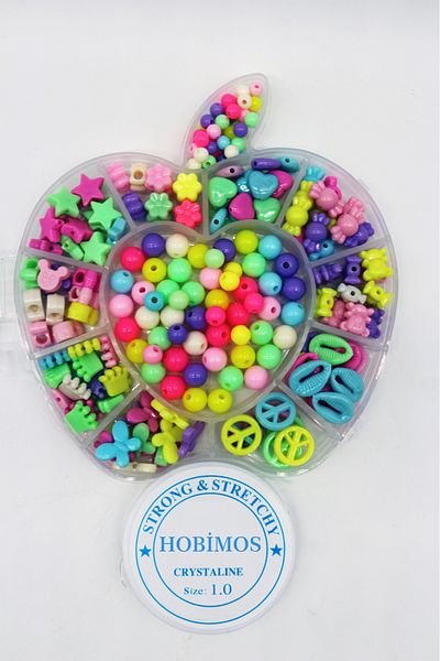 Hobimos 12 Types of Plastic Beads in Apple Shaped Box