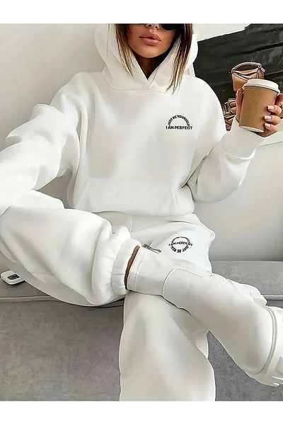 AMMA Γυναικεία Μαύρη I AM PERFECT Σετ φόρμας με στάμπα 3 κλωστών στο κάτω μέρος