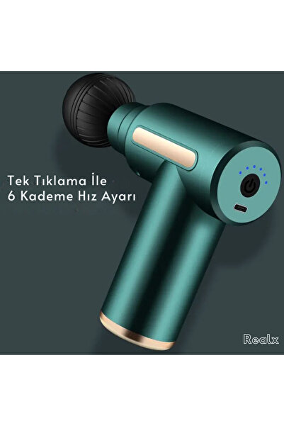 Realx 4 Başlıklı Mini Şarjlı 6 Kademeli Titreşimli Profesyonel Masaj Tabancası ve Masaj Aleti
