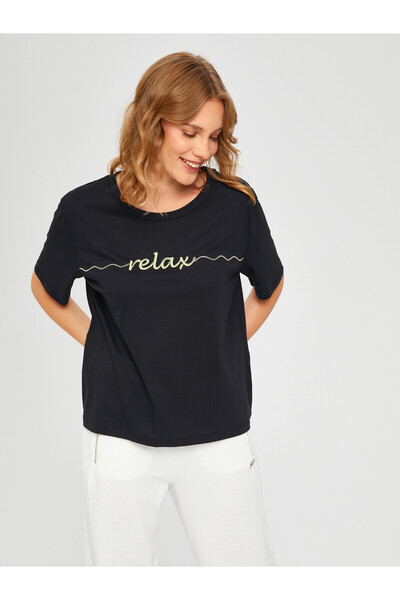 Faik Sönmez Relax front relax chain embroidered cotton t-shirt 67812