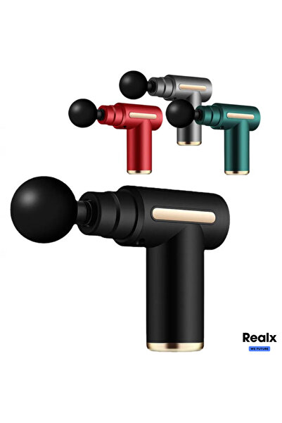 Realx 4 Başlıklı Mini Şarjlı 6 Kademeli Titreşimli Profesyonel Masaj Tabancas...