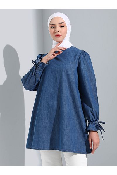 Benin Denim Tunic with Sleeve Detail - Blue - Benin