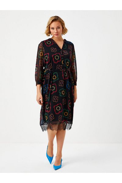 Faik Sönmez Rochie din șifon cu tiv din dantelă cu model floral 68268