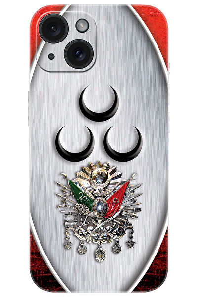 Ceppare iPhone 15 Plus Uyumlu Kılıf Desen Baskılı Silikon Üç Hilal Tuğra Tasa...