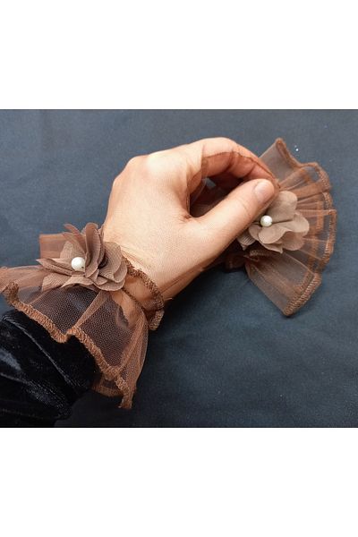 es moda shop Camelia floral ruffle bridal gloves short copper