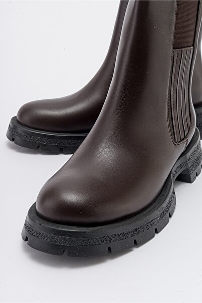 LuviShoes DENIS Kahve Cilt Lastikli Kadın Chelsea Bot