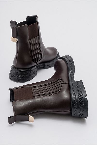 LuviShoes DENIS Hnědé kožené elastické dámské Chelsea Boots